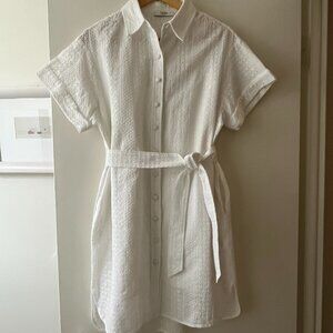 Maison Zapa Paris White Belted Eyelet Dress with Slip and Pockets EU 42 US 10/12